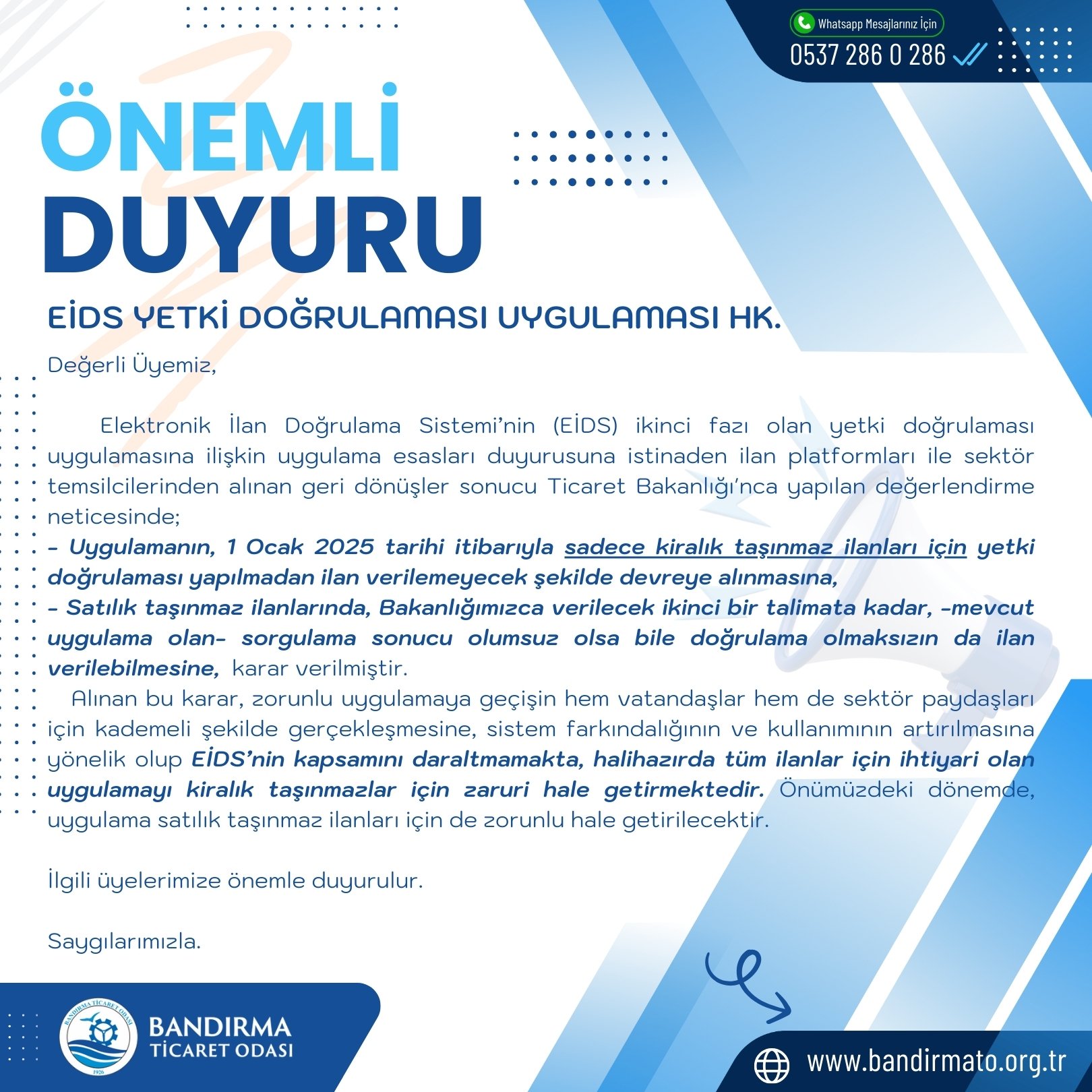 EİDS YETKİ DOĞRULAMASI UYGULAMASI HK.