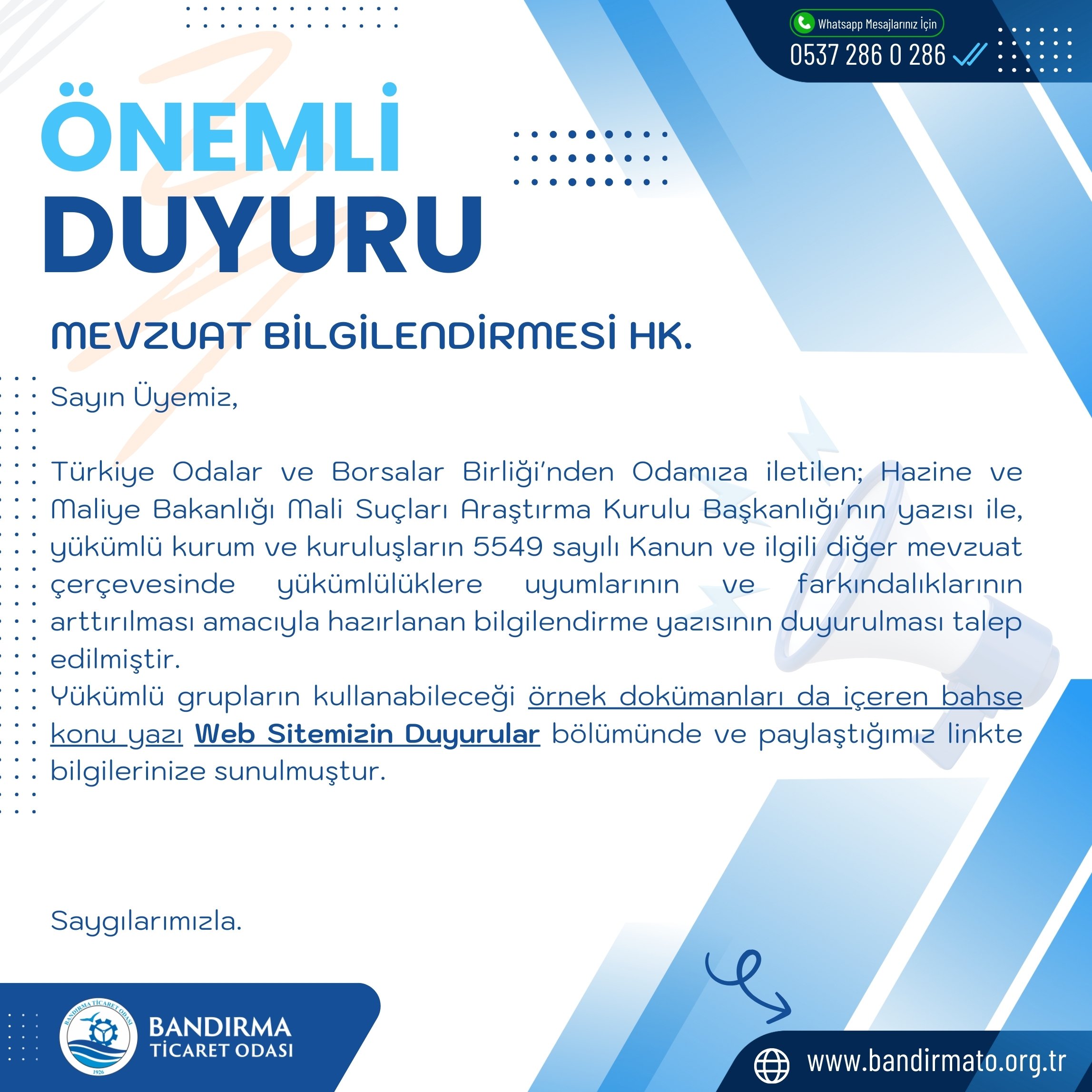 MEVZUAT BİLGİLENDİRMESİ HK.